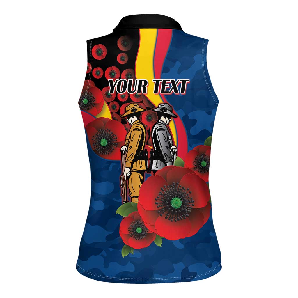 Adelaide Crows ANZAC Personalised Women Sleeveless Polo Shirt Lest We Forget Poppy Camo
