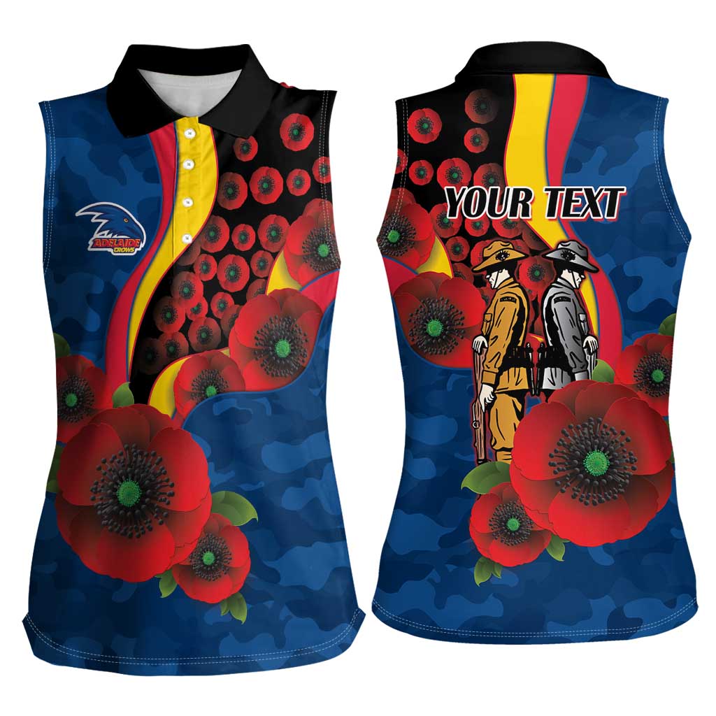 Adelaide Crows ANZAC Personalised Women Sleeveless Polo Shirt Lest We Forget Poppy Camo