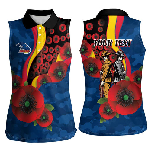 Adelaide Crows ANZAC Personalised Women Sleeveless Polo Shirt Lest We Forget Poppy Camo
