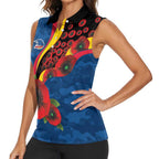 Adelaide Crows ANZAC Personalised Women Sleeveless Polo Shirt Lest We Forget Poppy Camo