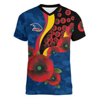 Adelaide Crows ANZAC Personalised Women V-Neck T-Shirt Lest We Forget Poppy Camo