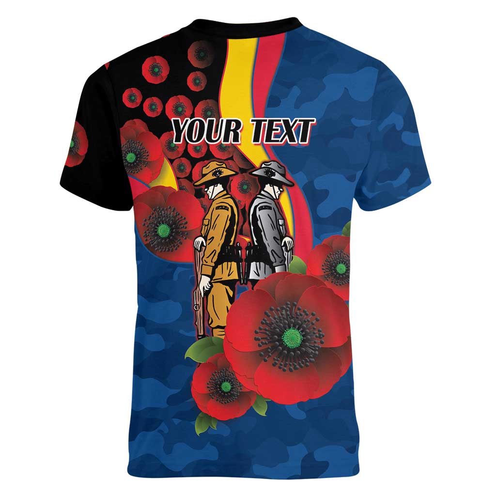 Adelaide Crows ANZAC Personalised Women V-Neck T-Shirt Lest We Forget Poppy Camo