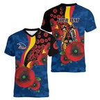 Adelaide Crows ANZAC Personalised Women V-Neck T-Shirt Lest We Forget Poppy Camo