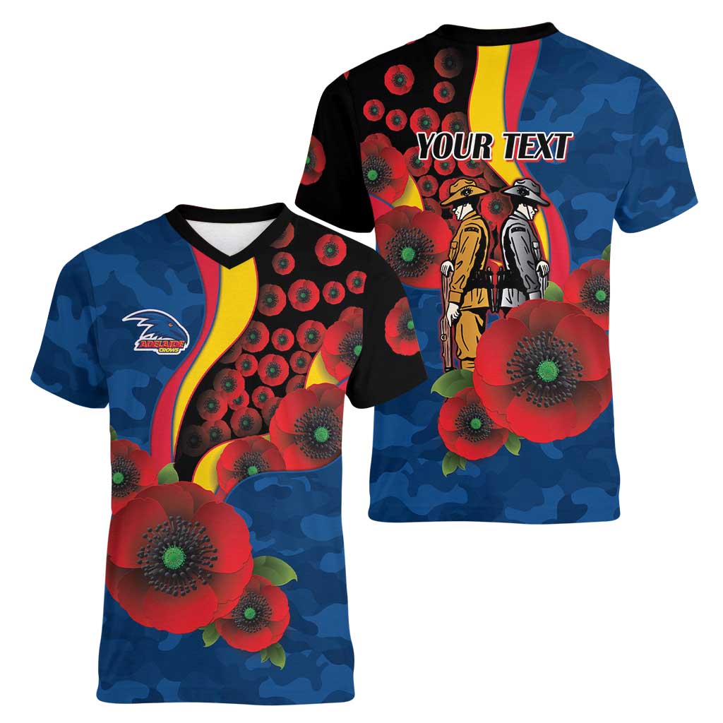Adelaide Crows ANZAC Personalised Women V-Neck T-Shirt Lest We Forget Poppy Camo