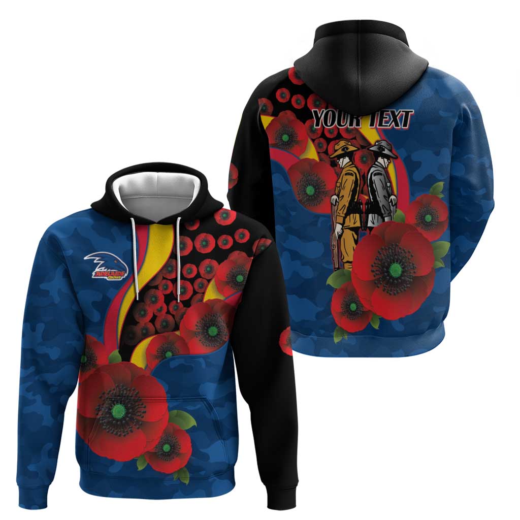 Adelaide Crows ANZAC Personalised Zip Hoodie Lest We Forget Poppy Camo