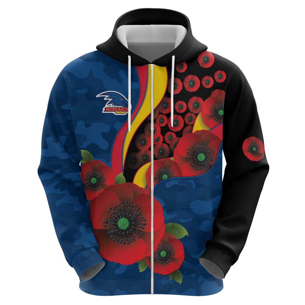 Adelaide Crows ANZAC Personalised Zip Hoodie Lest We Forget Poppy Camo