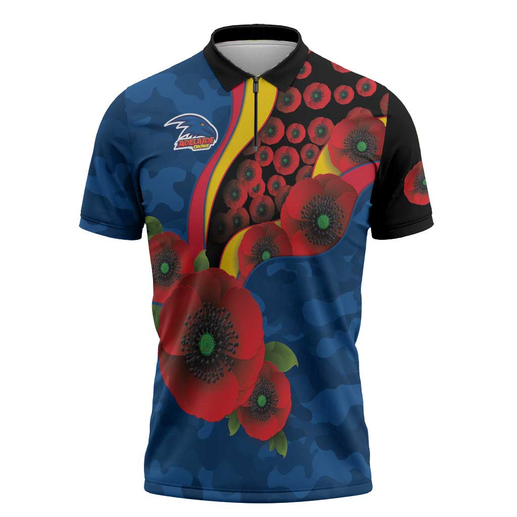 Adelaide Crows ANZAC Personalised Zipper Polo Shirt Lest We Forget Poppy Camo