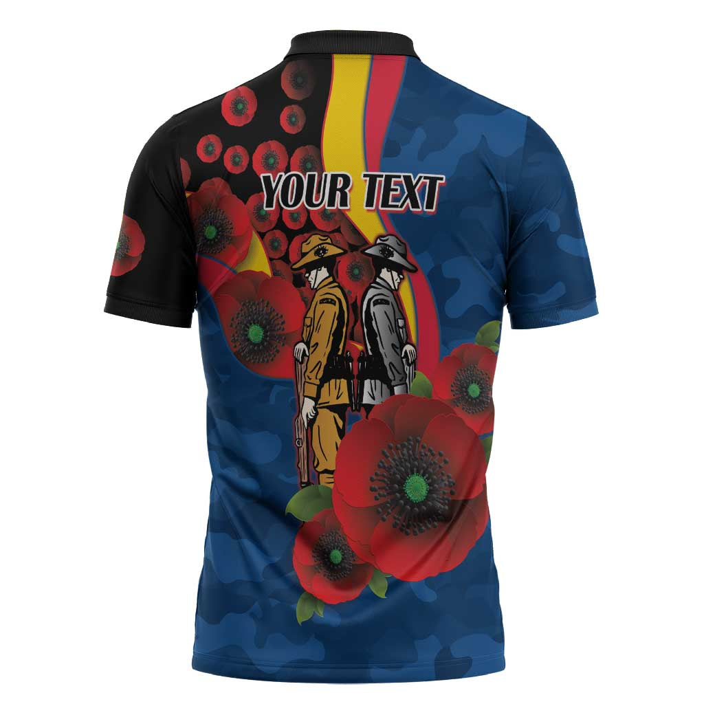 Adelaide Crows ANZAC Personalised Zipper Polo Shirt Lest We Forget Poppy Camo