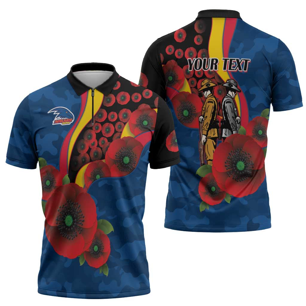 Adelaide Crows ANZAC Personalised Zipper Polo Shirt Lest We Forget Poppy Camo