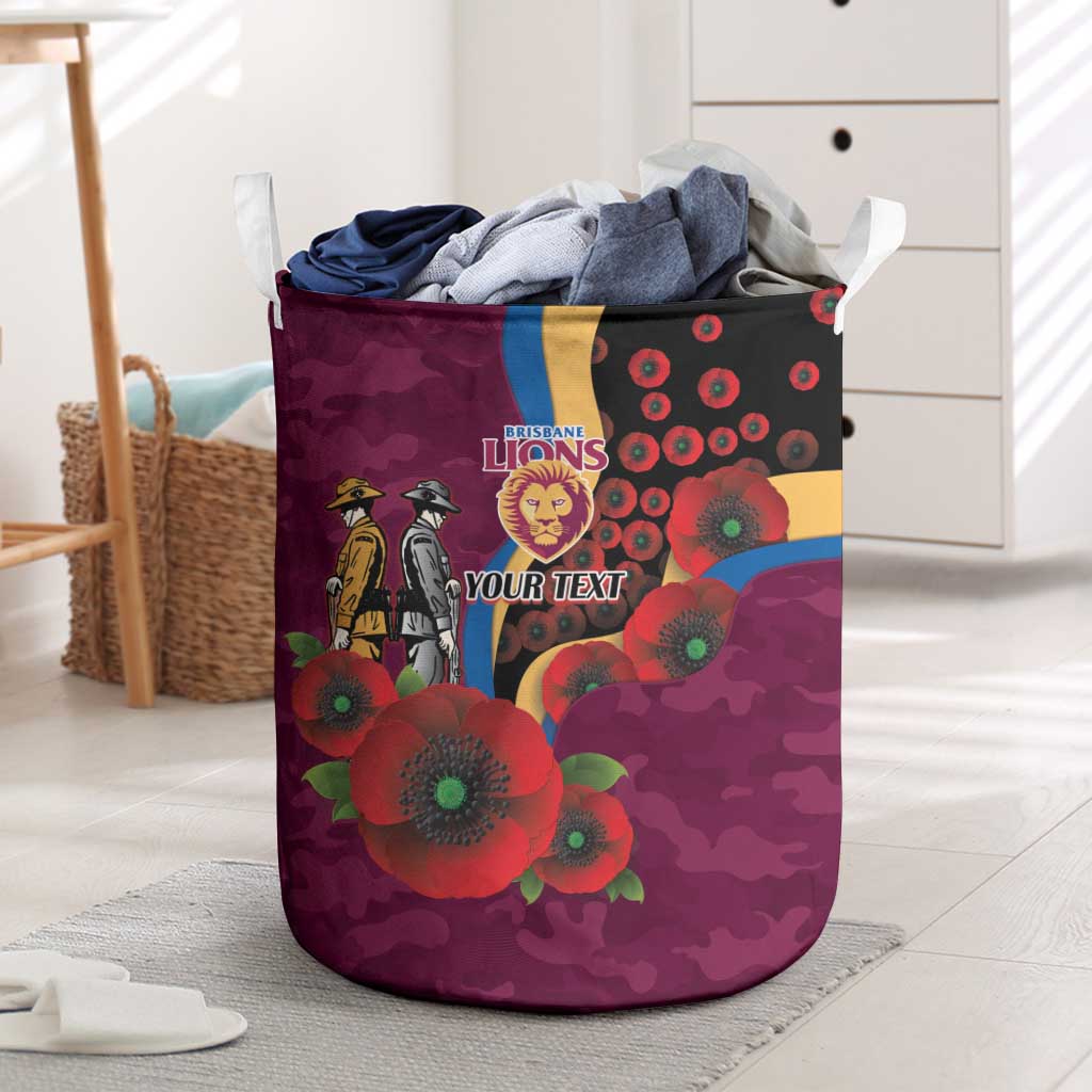 Brisbane Lions ANZAC Personalised Laundry Basket Lest We Forget Poppy Camo