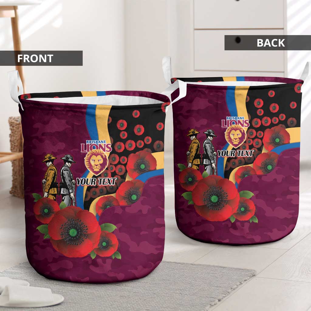 Brisbane Lions ANZAC Personalised Laundry Basket Lest We Forget Poppy Camo