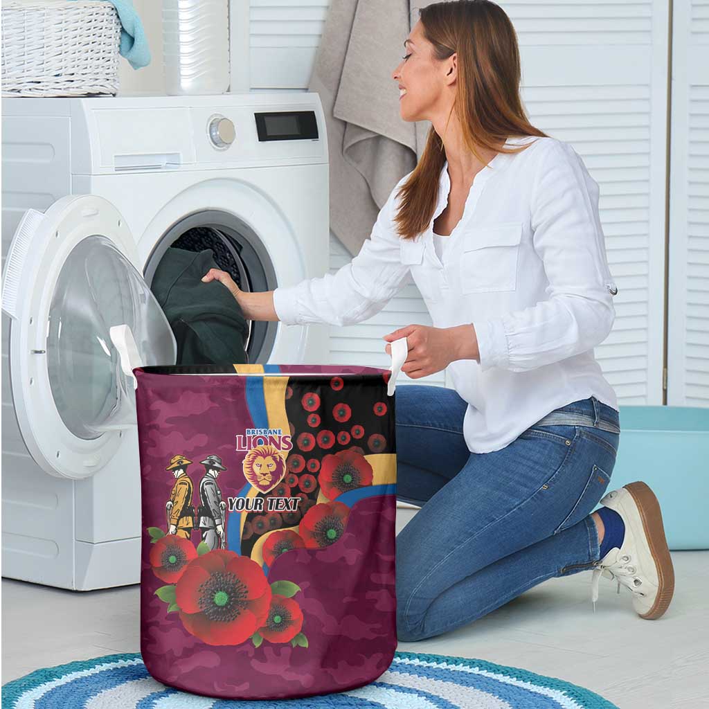 Brisbane Lions ANZAC Personalised Laundry Basket Lest We Forget Poppy Camo