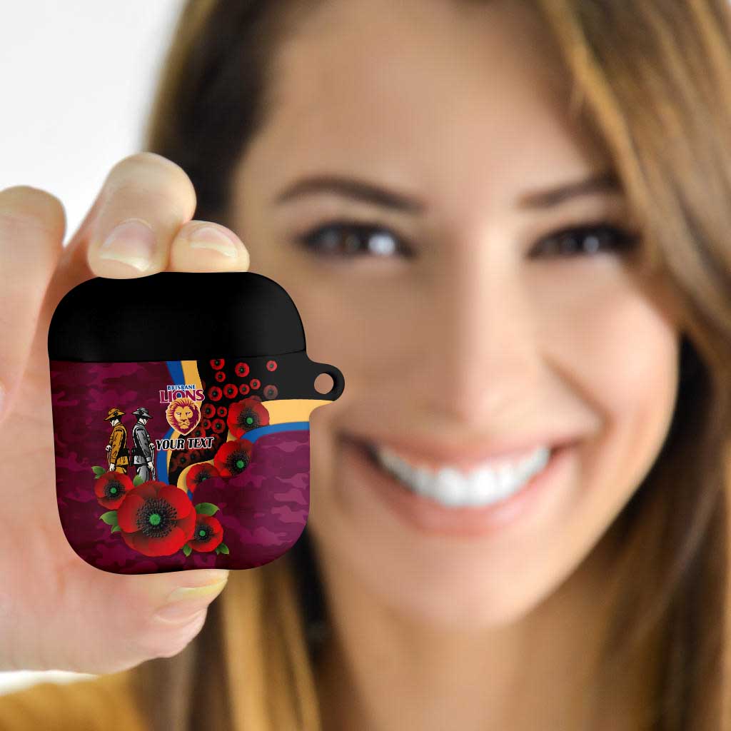 Brisbane Lions ANZAC Personalised AirPods Case Lest We Forget Poppy Camo
