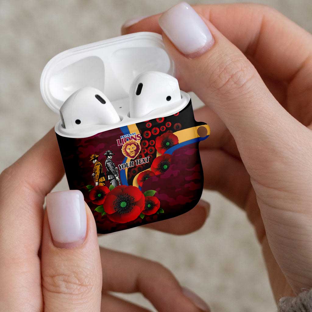 Brisbane Lions ANZAC Personalised AirPods Case Lest We Forget Poppy Camo