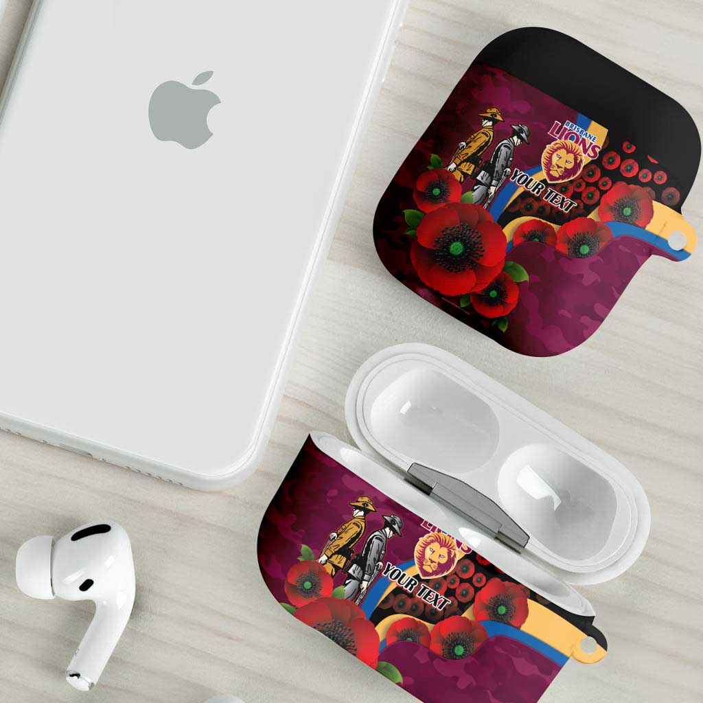 Brisbane Lions ANZAC Personalised AirPods Case Lest We Forget Poppy Camo