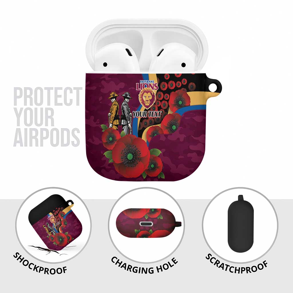 Brisbane Lions ANZAC Personalised AirPods Case Lest We Forget Poppy Camo
