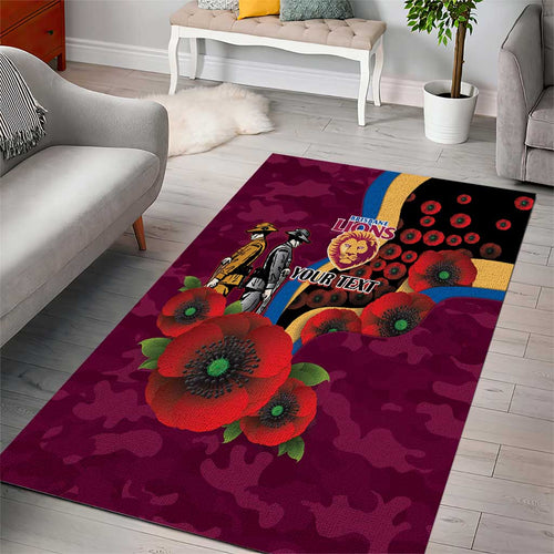 Brisbane Lions ANZAC Personalised Area Rug Lest We Forget Poppy Camo