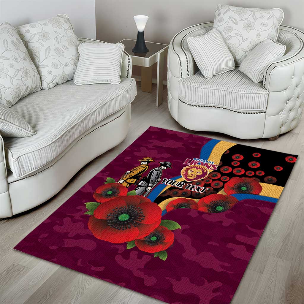 Brisbane Lions ANZAC Personalised Area Rug Lest We Forget Poppy Camo