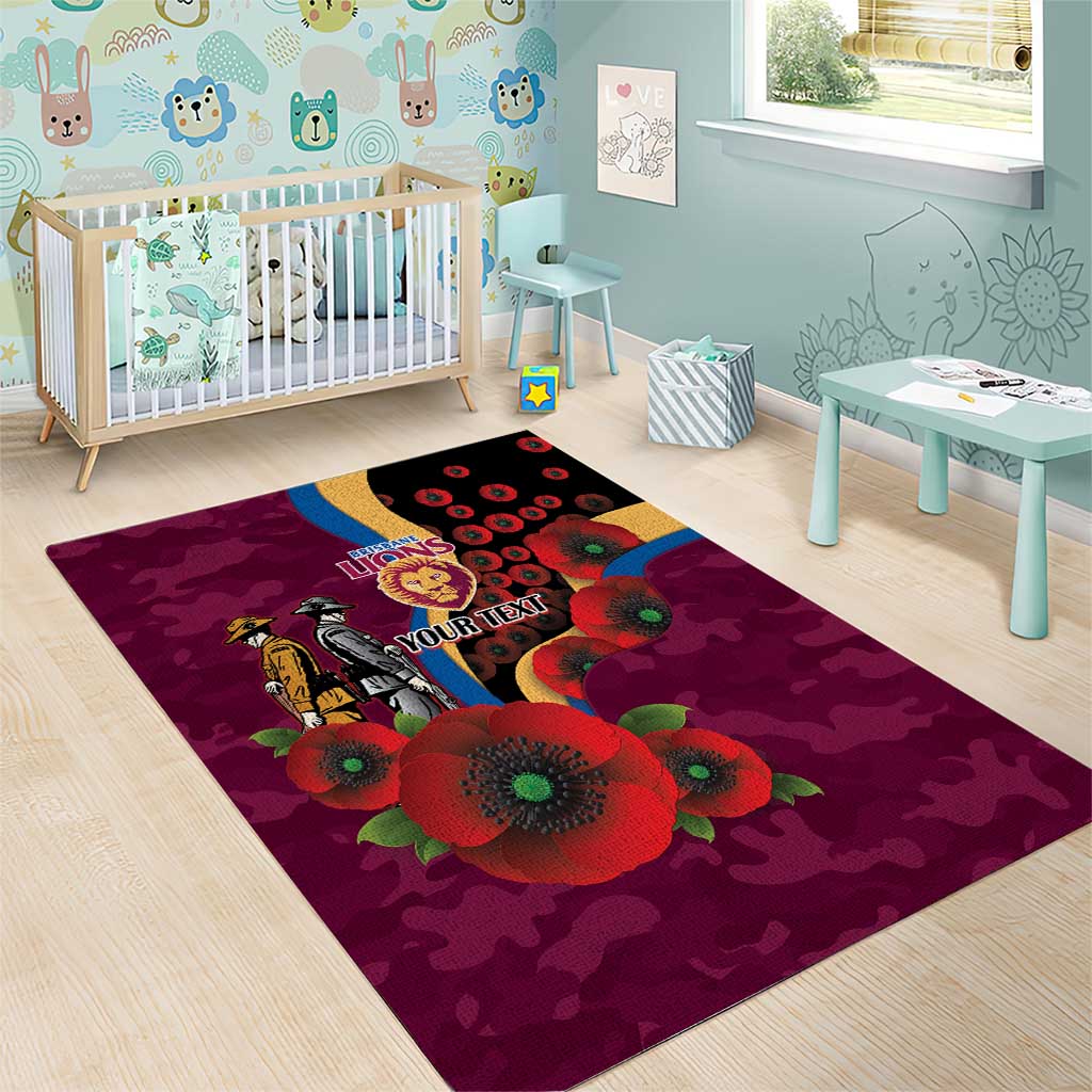 Brisbane Lions ANZAC Personalised Area Rug Lest We Forget Poppy Camo