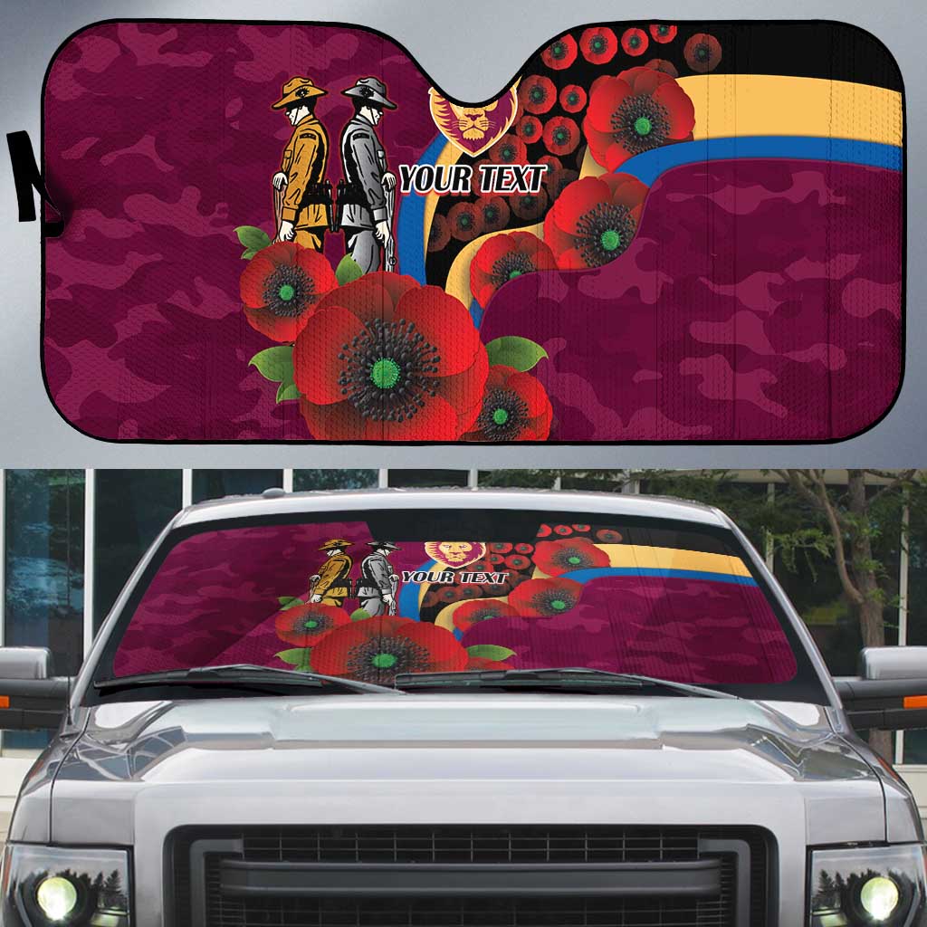 Brisbane Lions ANZAC Personalised Auto Sun Shade Lest We Forget Poppy Camo