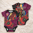 Brisbane Lions ANZAC Personalised Baby Onesie Lest We Forget Poppy Camo