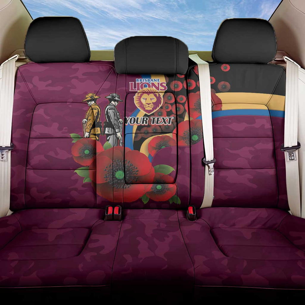 Brisbane Lions ANZAC Personalised Back Car Seat Cover Lest We Forget Poppy Camo