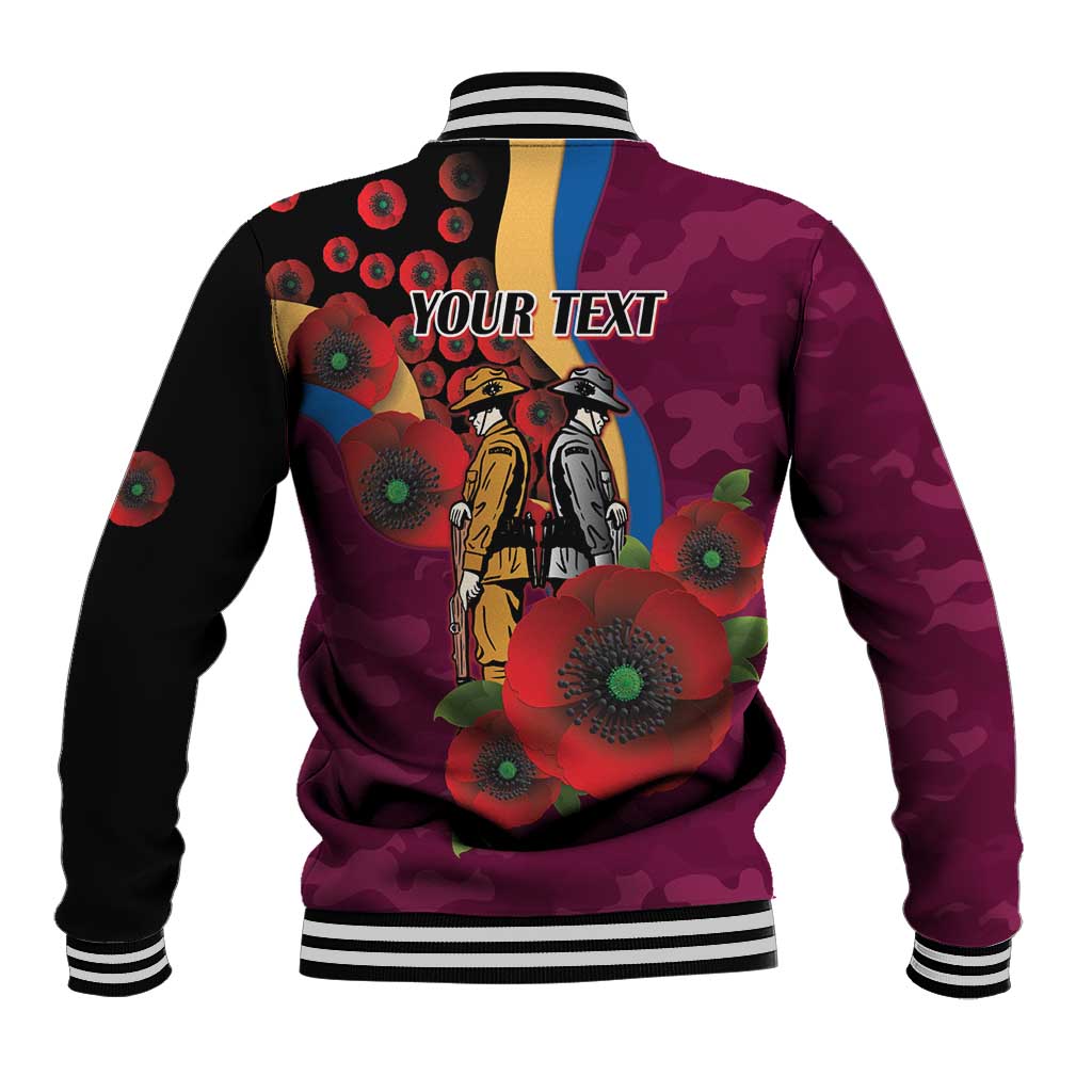 Brisbane Lions ANZAC Personalised Baseball Jacket Lest We Forget Poppy Camo