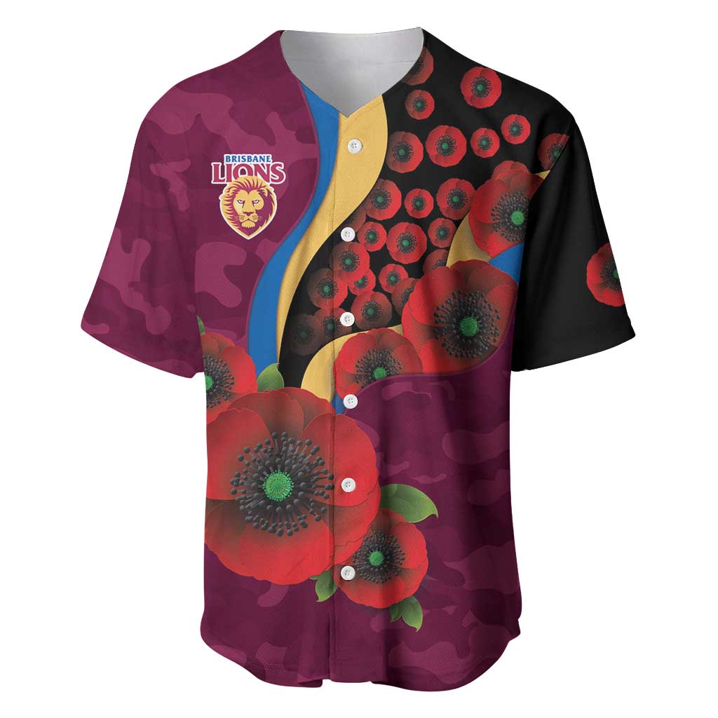 Brisbane Lions ANZAC Personalised Baseball Jersey Lest We Forget Poppy Camo