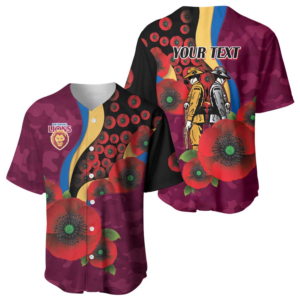 Brisbane Lions ANZAC Personalised Baseball Jersey Lest We Forget Poppy Camo