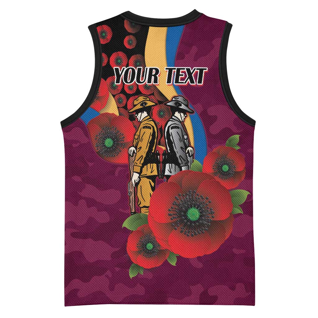 Brisbane Lions ANZAC Personalised Basketball Jersey Lest We Forget Poppy Camo