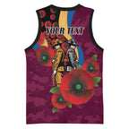 Brisbane Lions ANZAC Personalised Basketball Jersey Lest We Forget Poppy Camo