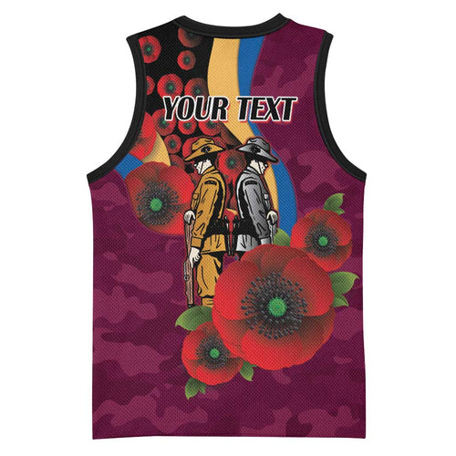 Brisbane Lions ANZAC Personalised Basketball Jersey Lest We Forget Poppy Camo