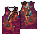 Brisbane Lions ANZAC Personalised Basketball Jersey Lest We Forget Poppy Camo
