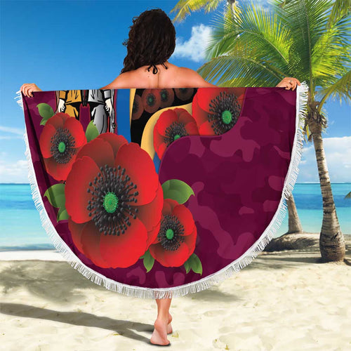 Brisbane Lions ANZAC Personalised Beach Blanket Lest We Forget Poppy Camo