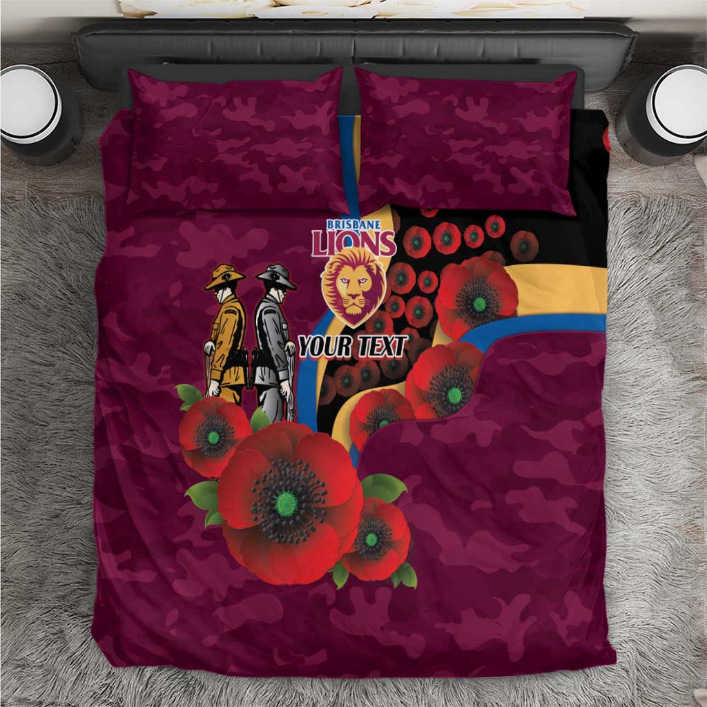 Brisbane Lions ANZAC Personalised Bedding Set Lest We Forget Poppy Camo