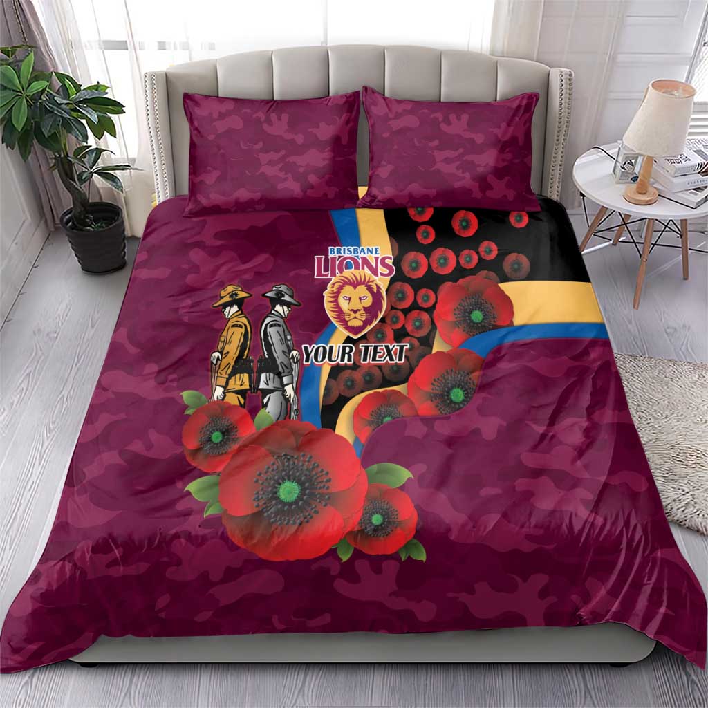Brisbane Lions ANZAC Personalised Bedding Set Lest We Forget Poppy Camo