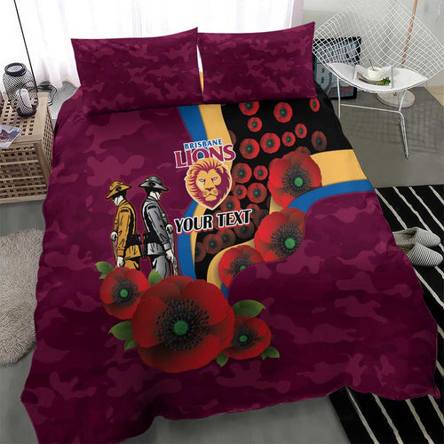 Brisbane Lions ANZAC Personalised Bedding Set Lest We Forget Poppy Camo