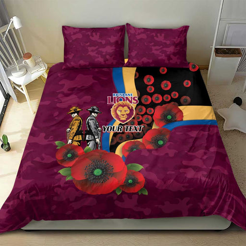 Brisbane Lions ANZAC Personalised Bedding Set Lest We Forget Poppy Camo