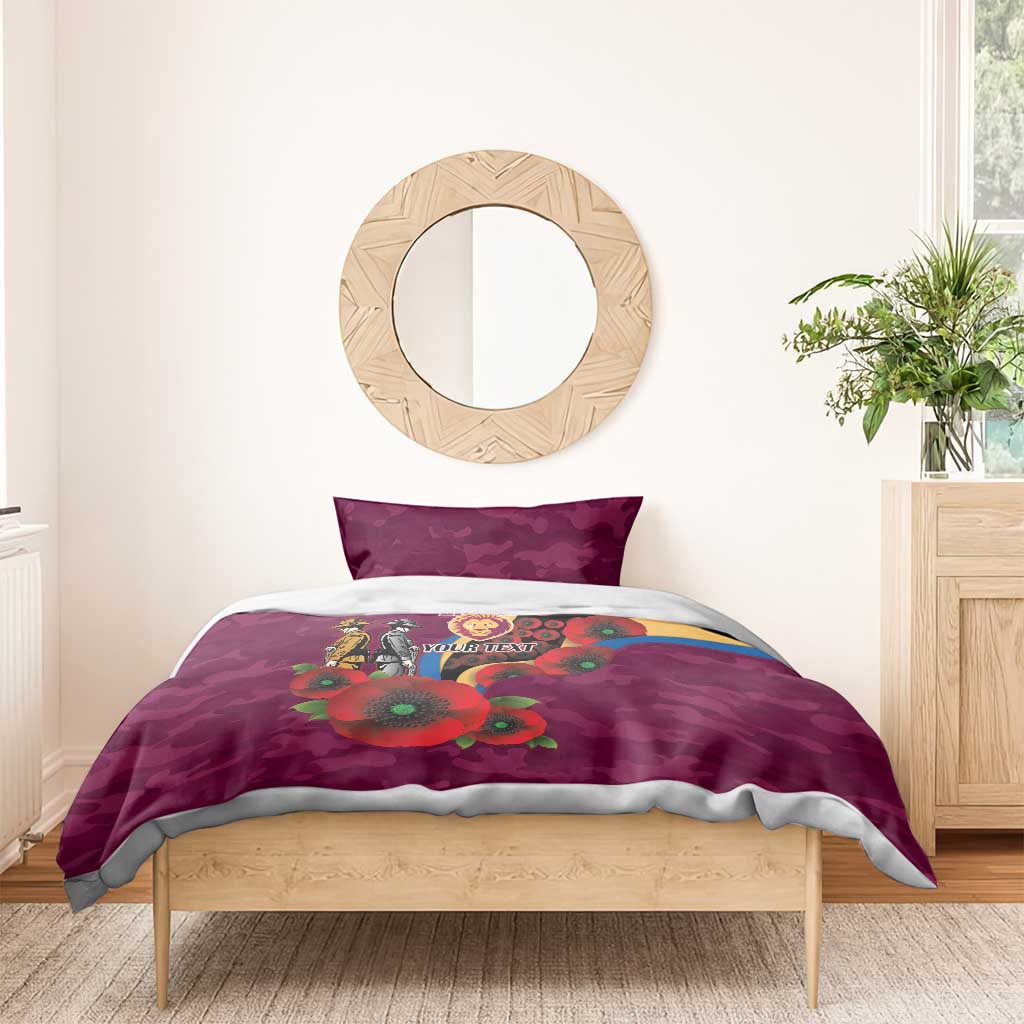 Brisbane Lions ANZAC Personalised Bedding Set Lest We Forget Poppy Camo
