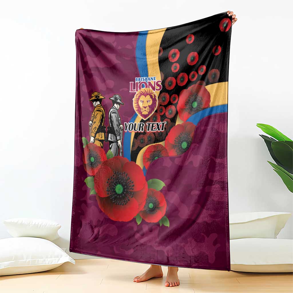 Brisbane Lions ANZAC Personalised Blanket Lest We Forget Poppy Camo