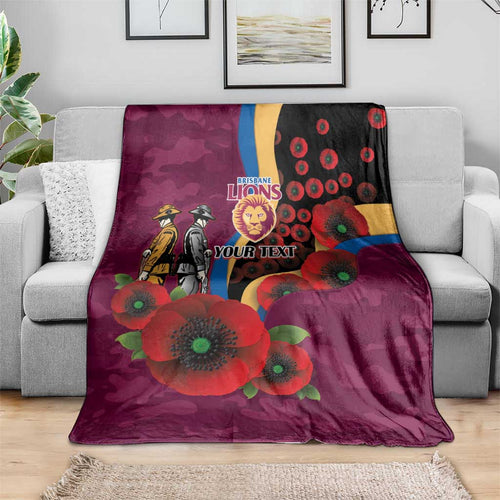 Brisbane Lions ANZAC Personalised Blanket Lest We Forget Poppy Camo