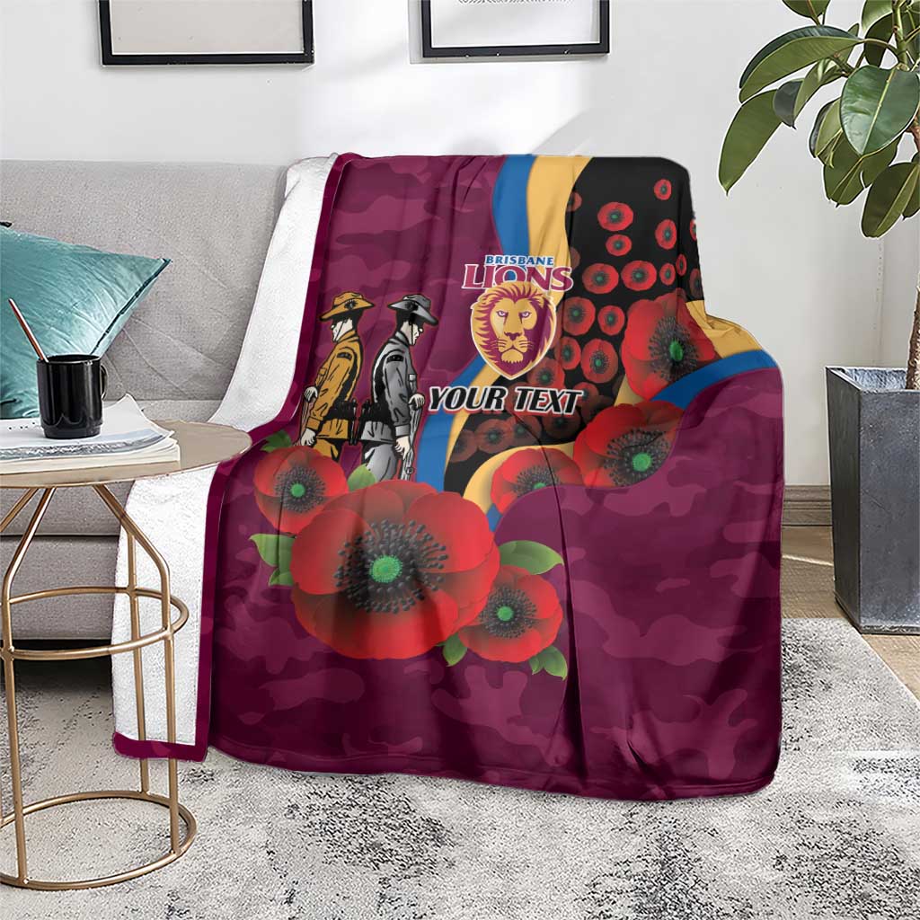 Brisbane Lions ANZAC Personalised Blanket Lest We Forget Poppy Camo