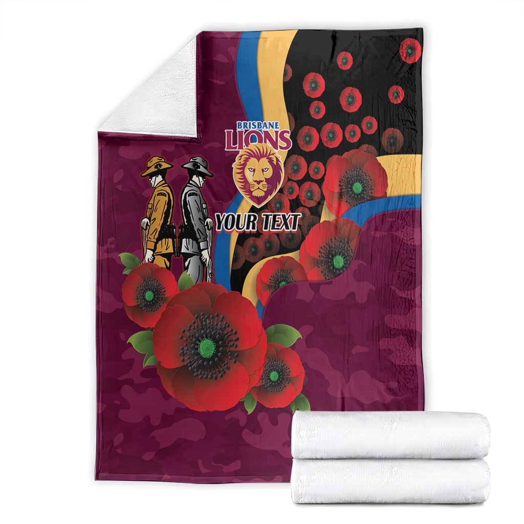 Brisbane Lions ANZAC Personalised Blanket Lest We Forget Poppy Camo