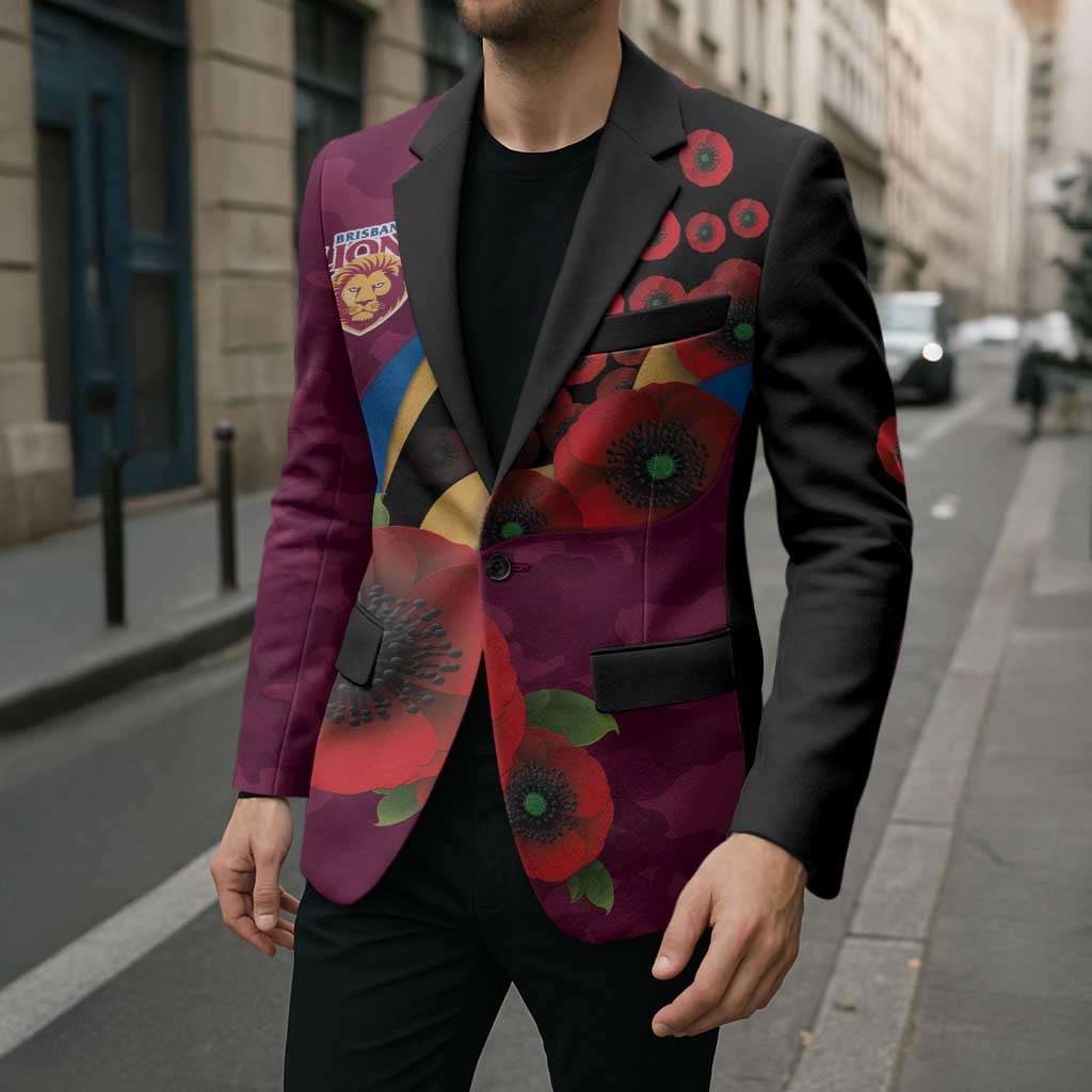 Brisbane Lions ANZAC Personalised Blazer Lest We Forget Poppy Camo