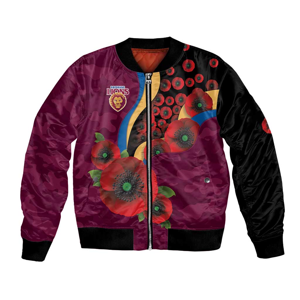 Brisbane Lions ANZAC Personalised Bomber Jacket Lest We Forget Poppy Camo