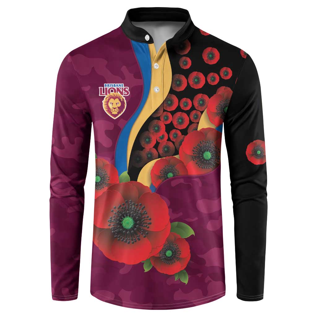 Brisbane Lions ANZAC Personalised Button Sweatshirt Lest We Forget Poppy Camo