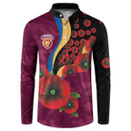 Brisbane Lions ANZAC Personalised Button Sweatshirt Lest We Forget Poppy Camo