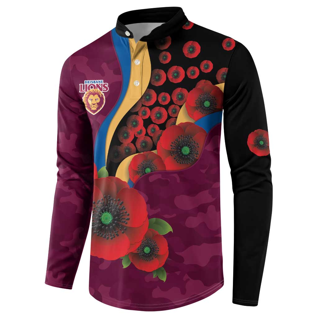 Brisbane Lions ANZAC Personalised Button Sweatshirt Lest We Forget Poppy Camo