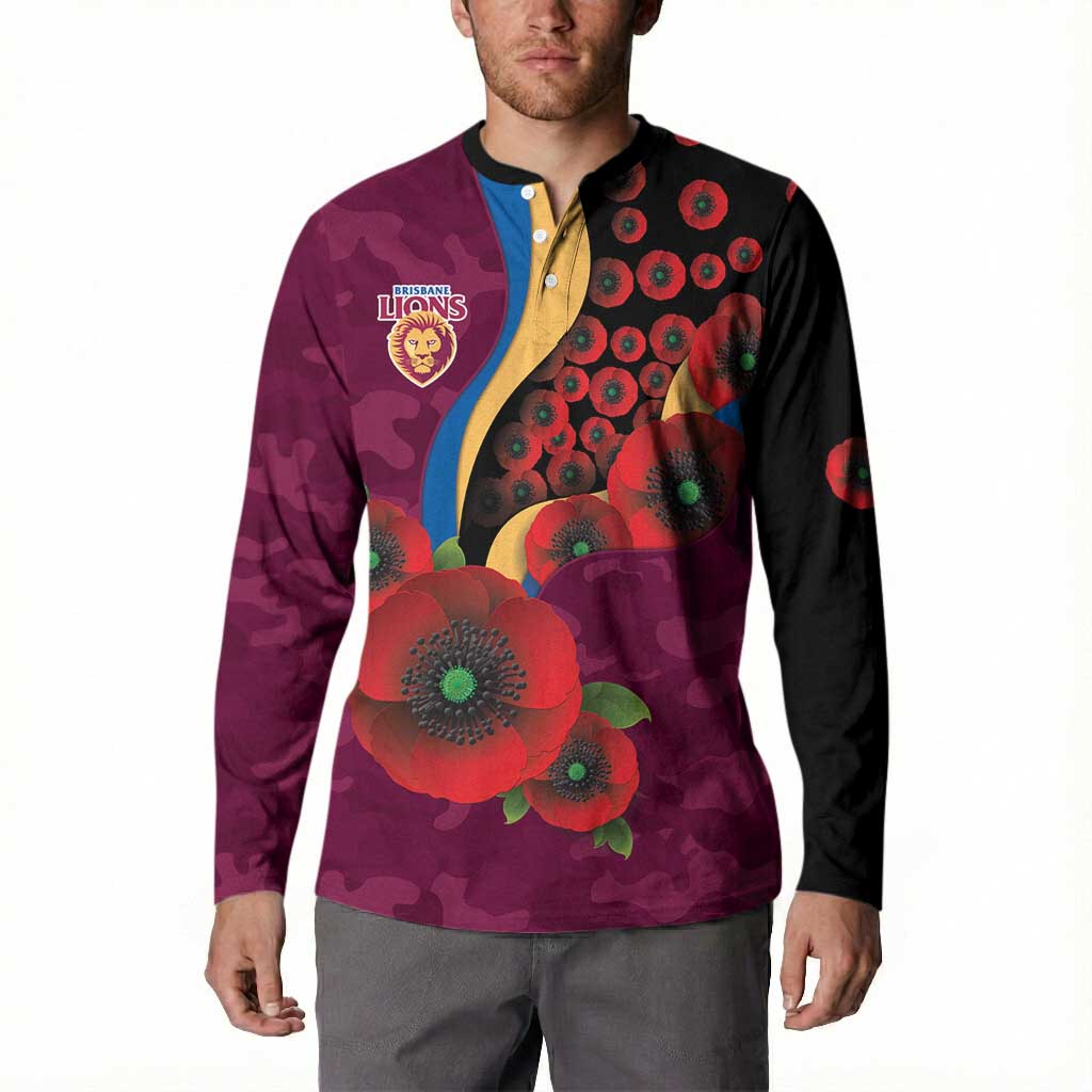 Brisbane Lions ANZAC Personalised Button Sweatshirt Lest We Forget Poppy Camo
