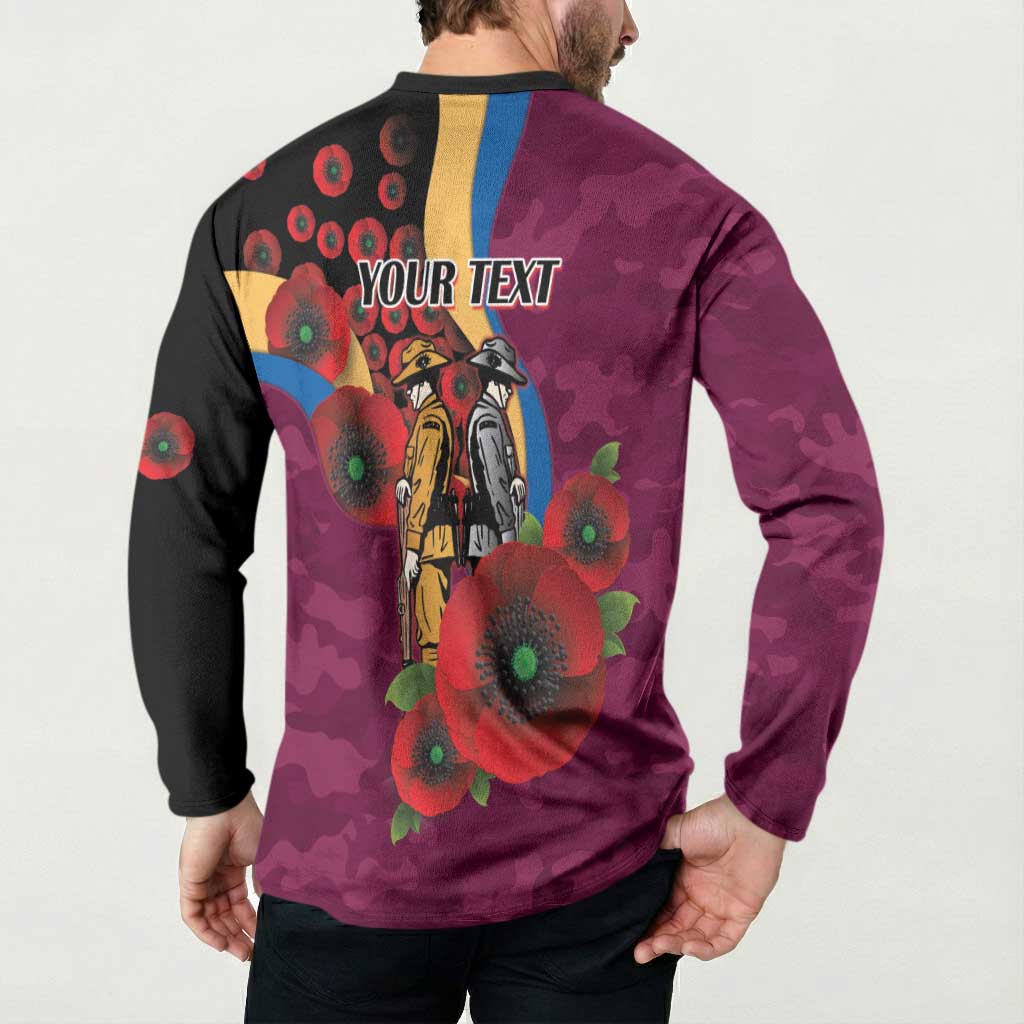 Brisbane Lions ANZAC Personalised Button Sweatshirt Lest We Forget Poppy Camo